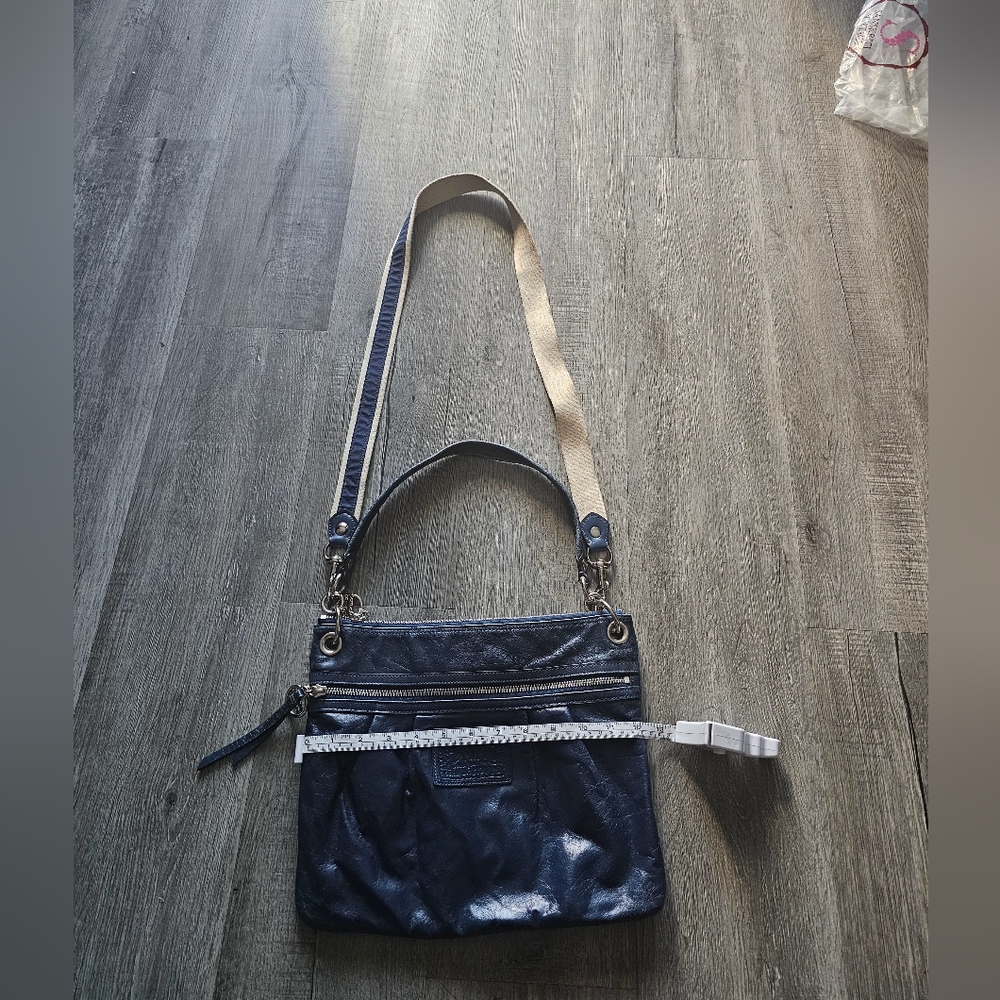 Coach 17048 Poppy Blue Glazed Leather Crossbody Shoulder Bag Purse - Picture 9 of 11